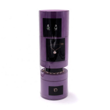 Customized luxury high-end design purple cylinder jewelry display rack stand with four-part for Earrings ring bracelet Necklace